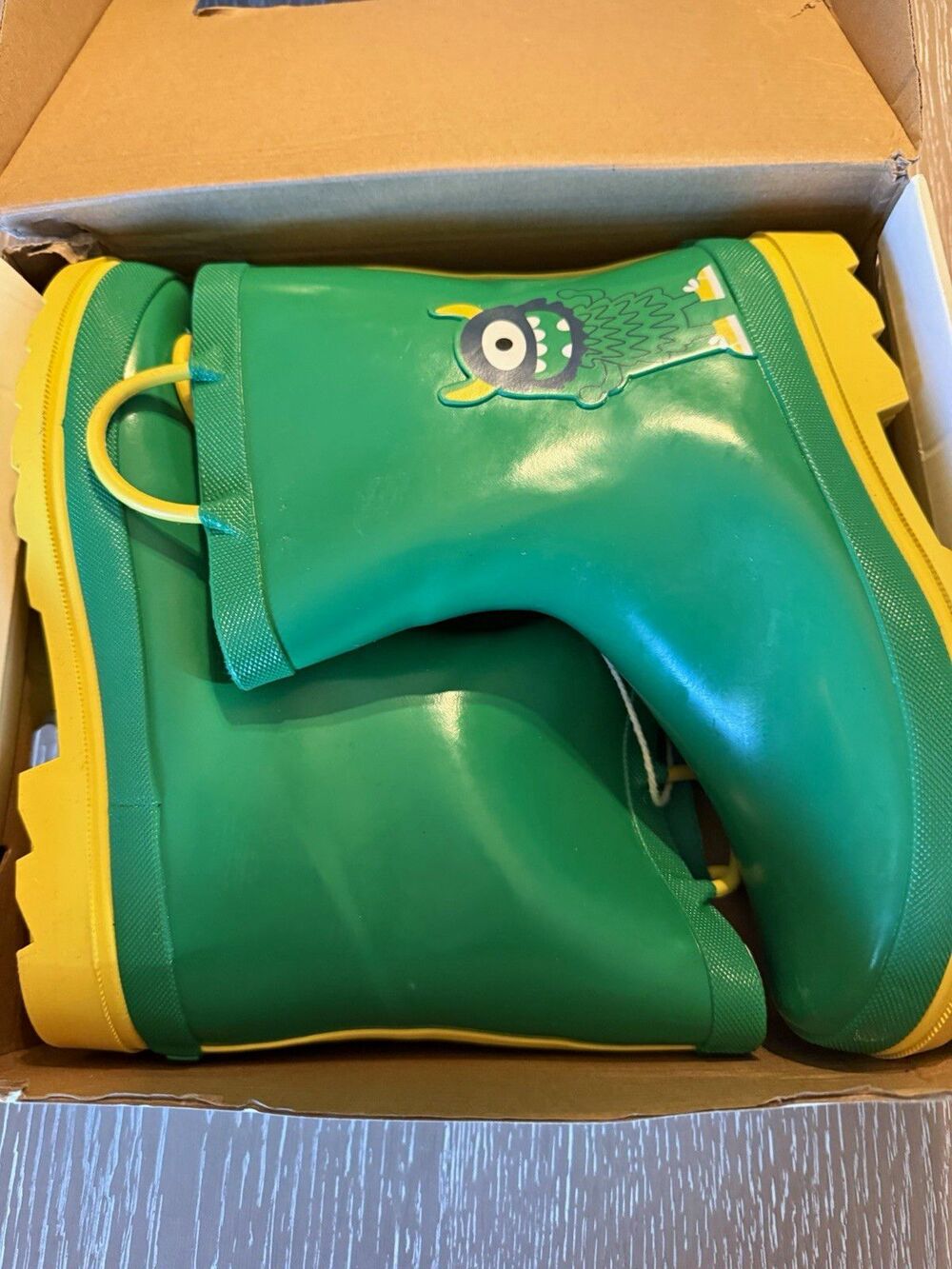 L&D Unisex Kids Green/Yellow Rubber Pull-On Rain Boots Round Toe US 2